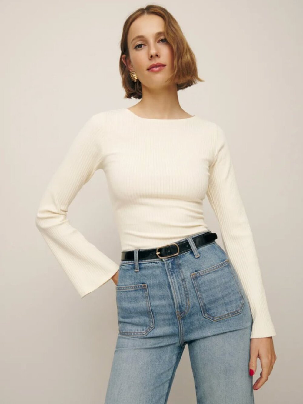 Reformation Miller Knit Top Ivory - Size M